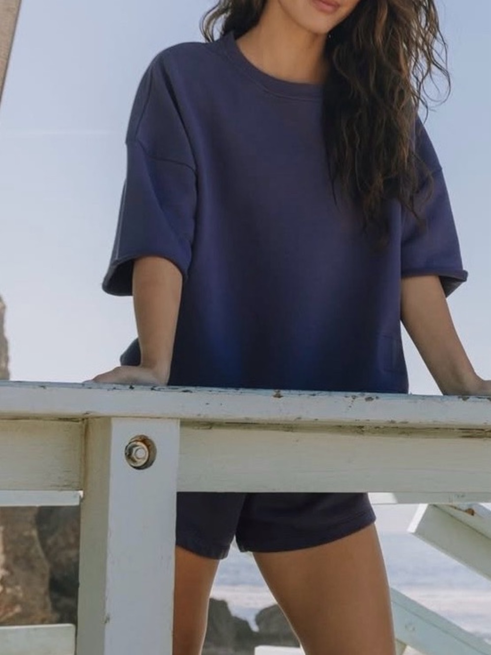 Daily Drills Cropped Sleeve Crewneck Navy
